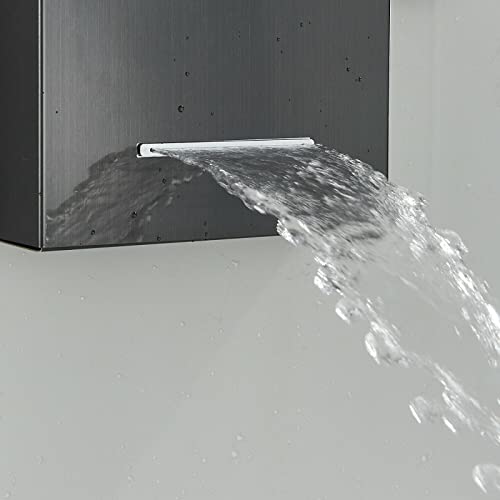 LED Light Shower Panel Tower Rainfall Waterfall Shower Head with Massager Jets Body System Jet Black B (Color : Black H) - color: Black H
