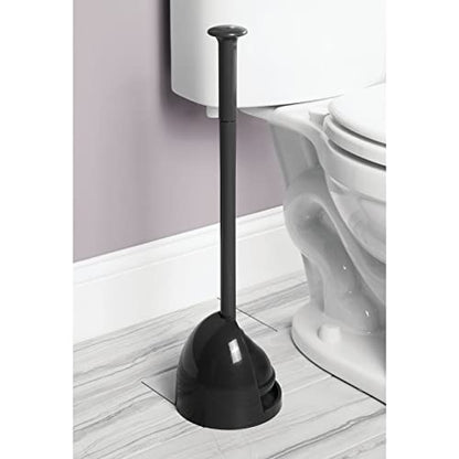 mDesign Plastic Freestanding Hideaway Toilet Bowl Plunger with Holder Set - Plunger for Bathroom Storage and Cleaning Organization - Heavy Duty, Space Saving - Aura Collection - Black