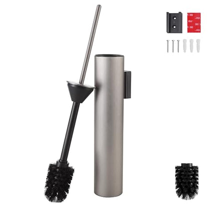 Wall Mounted Brushed Nickel Toilet Brush with Holder,Durable Cleaning Toilet Bowl Brushes with Holders - color: Brushed Nickel