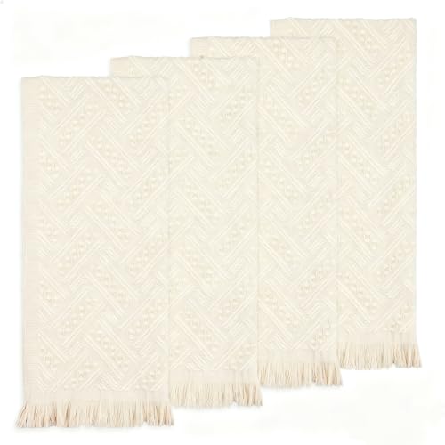 Boho Bathroom Decor Hand Towel 4 Pack 100% Turkish Cotton 14 x 30 Inch Boho Kitchen Hand Towel Guest Tea Gift (Beige) - color: Cream White