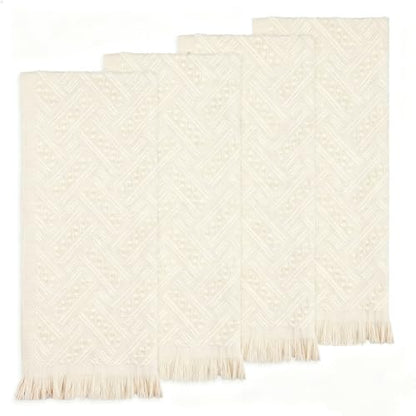Boho Bathroom Decor Hand Towel 4 Pack 100% Turkish Cotton 14 x 30 Inch Boho Kitchen Hand Towel Guest Tea Gift (Beige) - color: Cream White