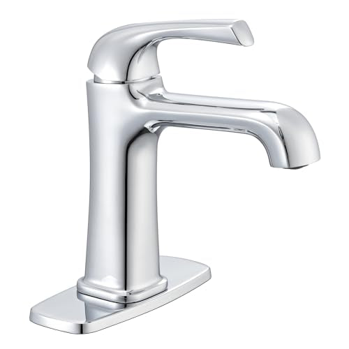 Polished Chrome Bathroom Faucet, Brass Single Hole Bathroom Faucets for 1 or 3 Holes, Vanity Faucet with Supply Lines and Deck Plate, Pop Up Drain - color: A-Polished Chrome