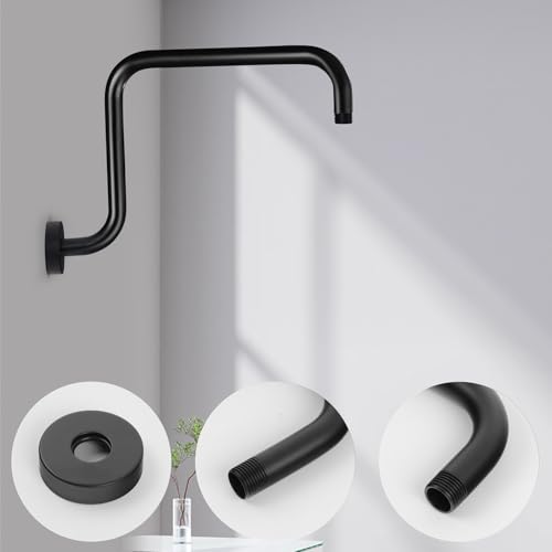 Shower Extension Arm, S shaped shower arm with Flange,Stainless Steel 13 Inch High Rise Shower Head Extender Arm,Matte Black,10Z3MK - color: Matte Black, style: S Shaped