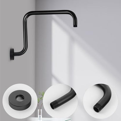 Shower Extension Arm, S shaped shower arm with Flange,Stainless Steel 13 Inch High Rise Shower Head Extender Arm,Matte Black,10Z3MK - color: Matte Black, style: S Shaped