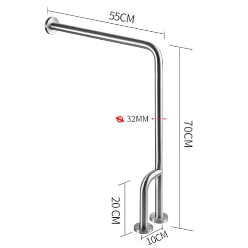Shower Handicap Grab Bars for Bathroom Wall, Curved Stainless Steel Toilet Grab Bar Toilet with Legs,Wall Mounted Floor-Standing Safety Handrail, Support Handle for Seniors Disabled, 55×70cm Left - size: Left