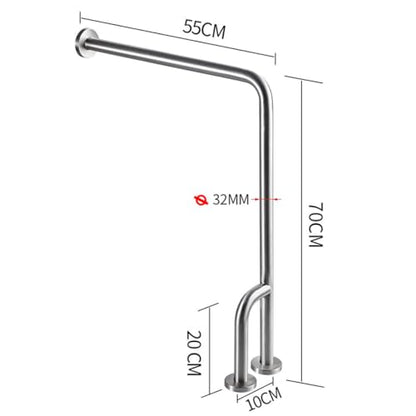 Shower Handicap Grab Bars for Bathroom Wall, Curved Stainless Steel Toilet Grab Bar Toilet with Legs,Wall Mounted Floor-Standing Safety Handrail, Support Handle for Seniors Disabled, 55×70cm Left - size: Left