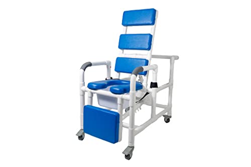 Institutional Grade Reclining Shower Commode Chair with Wheels – Padded Seat, Adjustable Backrest, Locking Casters, Footrest, Commode Pail – 325 lb Capacity | RCL-1