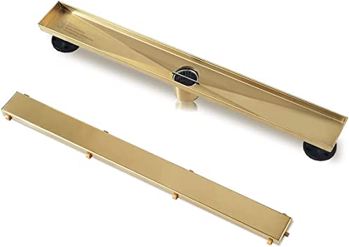 Neodrain 30" Gold Linear Shower Drain,2-in-1 Flat& Tile Insert Cover | 304 Stainless Steel,Fast Drainage, Durable,Rectangle Shower Floor Drain with Adjustable Feet,Hair Strainer,Fits Bathrooms - color: Golden, size: 30 In