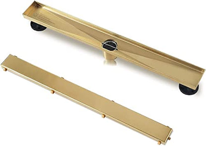 Neodrain 40" Gold Linear Shower Drain,2-in-1 Flat& Tile Insert Cover | 304 Stainless Steel,Fast Drainage, Durable,Rectangle Shower Floor Drain with Adjustable Feet,Hair Strainer,Fits Bathrooms - color: Golden, size: 40 In
