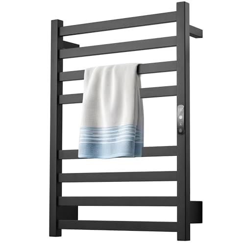 Towel Warmer Matte Black Heated Towel Rack for Bathroom | Electric Towel Dryer Rack with Temperature Control Plug-in/Hardwired heated towel rack with 304 stainless steel - color: Matte Black