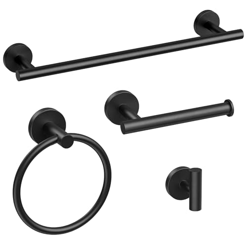 Bathroom Hardware Set, 18 Inch Matte Black Towel Bar Set, 4-Piece | Wall Mounted Bathroom Accessories, Towel Racks for Bathroom, Modern Towel Holder Set, Durable SUS304 Stainless Steel - color: Matte Black-4pcs, size: 20 Inch