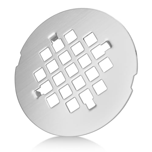 4-1/4” OD Round Shower Drain Cover Fits for Snap-in 3 Inch Drain Base | Brushed Stainless Steel Bathroom Drain Cover Replacement, Anti-Clog Square Hole Grate