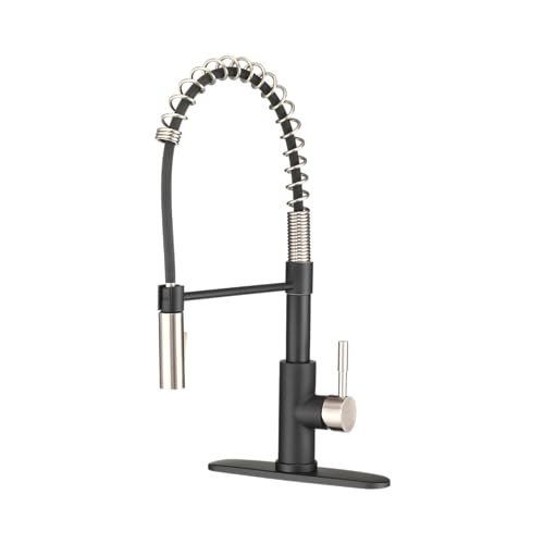 Dura Faucet DF-MK504SLK-MBSN RV Pull-Down Kitchen Faucet (Matte Black) | High-arc spring pull-down kitchen faucet for RV and camper galleys. Matte Black and Satin Nickel finish. - color: Matte Black / Brushed Satin Nickel