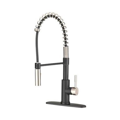 Dura Faucet DF-MK504SLK-MBSN RV Pull-Down Kitchen Faucet (Matte Black) | High-arc spring pull-down kitchen faucet for RV and camper galleys. Matte Black and Satin Nickel finish. - color: Matte Black / Brushed Satin Nickel