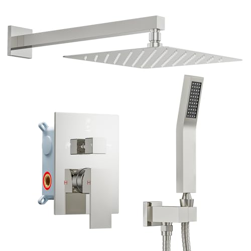 STARBATH Shower Faucet Set Shower System with Diverter Valve, Chrome | 12" Wall Mount Rain Shower Head and Handheld Spray for Two Person, Shower Set with Valve and Trim Kit Complete - color: Chrome, size: 12"-01