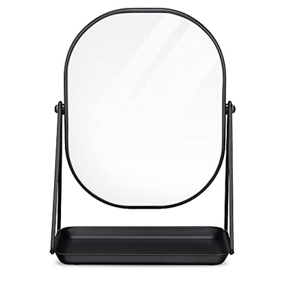 Navaris Vanity Mirror with Tray - Table Top Mirror with Metal Stand and Storage - 7" x 9" Mirror Size - For Makeup, Tabletop, Desk - Black Finish
