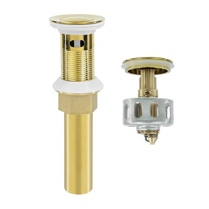 Bathroom Sink Drain,Drain Stopper Gold Stainless Steel Bathroom Sink with Overflow,Small Cap Pop Up Drain Assembly with Detachable Strainer Basket,Built-in Anti-Clogging - color: Gold-small Cap, style: With Overflow