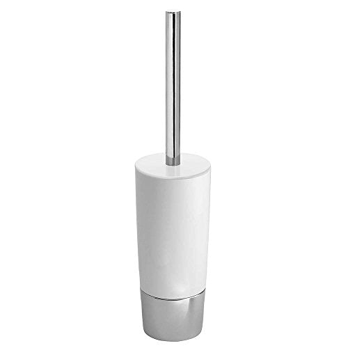 iDesign Compact Toilet Brush and Holder for Bathroom, White/Chrome | For Bathroom, Shower, Compact