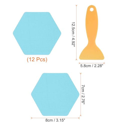 HARFINGTON 12pcs Non-Slip Bathtub Stickers Set 3.15" Hexagon Shower Floor Sticker PEVA Anti-Slip Adhesive Appliques with Scraper for Bathroom Kitchen Treads Stairs Swimming Pool, Blue - color: Blue