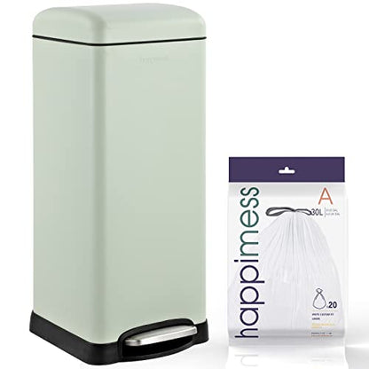 happimess HPM1007E Betty Retro 8-Gallon Step-Open Trash Can with Soft-Close Lid, Fingerprint Resistant, Modern, Minimalistic for Home, Kitchen, Laundry Room, Office, Bedroom, Bathroom, Mint Green | Fingerprint Resistant, Removable Liner, Semi-Rectangular,