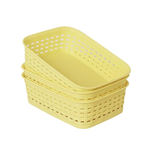Soddeph Plastic Storage Baskets for Cabinets, Household Pantry Organization with Handle,Organizer Bins for Room,Bathrooms,Under-Sink,Kitchen (Yellow, XS-3PACK) - color: Yellow, size: XS-3PACK