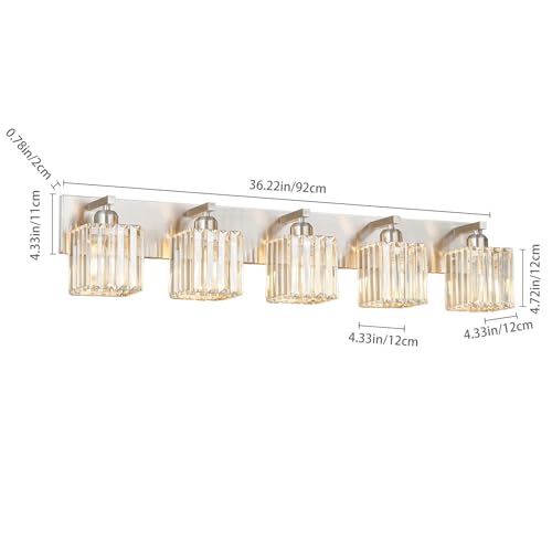 Modern Vanity Light 5-Lights Brushed Nickel Vanity Light Crystal Bathroom Wall Light Bathroom Light Fixtures - color: Nickel Straight, size: 5-light