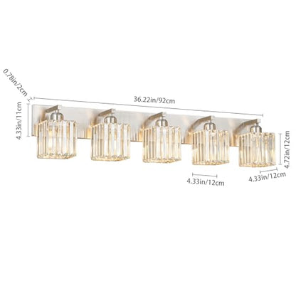 Modern Vanity Light 5-Lights Brushed Nickel Vanity Light Crystal Bathroom Wall Light Bathroom Light Fixtures - color: Nickel Straight, size: 5-light
