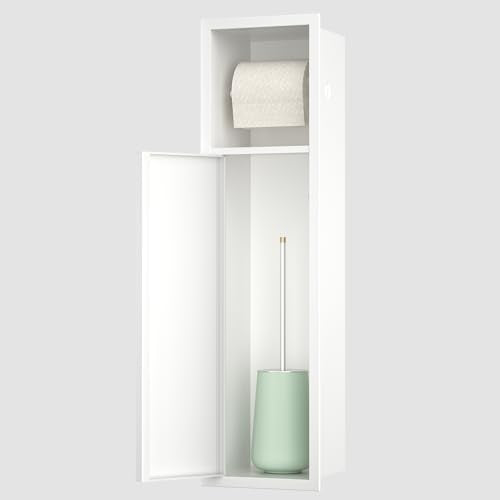 in Wall Toilet Paper Holder w/Cabinet for Bathroom Remodel | Over-mounted Toilet Roll Holder, 304 Stainless Steel Tissue Paper Holder with Dispenser (Matte White) - color: Matte White