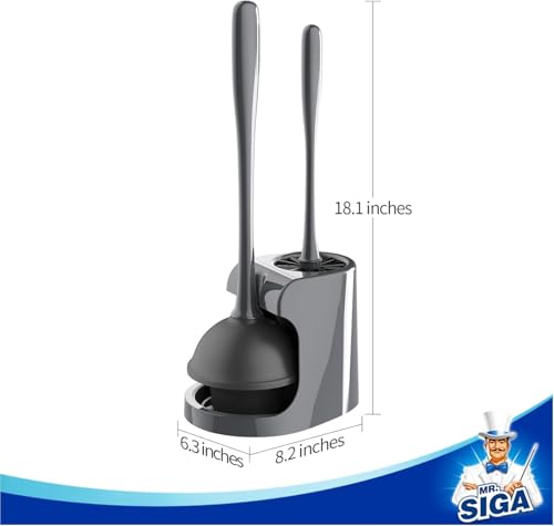 MR.SIGA Toilet Plunger and Brush Combo for Toilet Cleaning, Gray, 2 Set | Heavy duty toilet brush and plunger set, toilet bowl brush and plunger with holder - color: Gray, size: 6.2*8.2*18.1 in