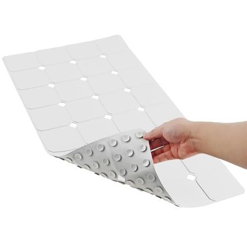 Bathtub Mat Non Slip 15" x 28" Silicone Foldable Tub Mat with Strong Suction Cups & Large Drain Holes, Durable & Eco-Friendly, for Smooth Surfaces, Ideal for Seniors, Adults White - color: White
