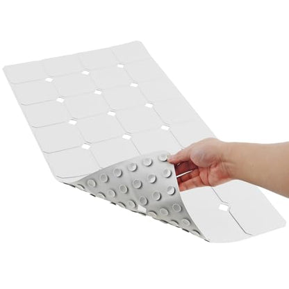 Bathtub Mat Non Slip 15" x 28" Silicone Foldable Tub Mat with Strong Suction Cups & Large Drain Holes, Durable & Eco-Friendly, for Smooth Surfaces, Ideal for Seniors, Adults White - color: White