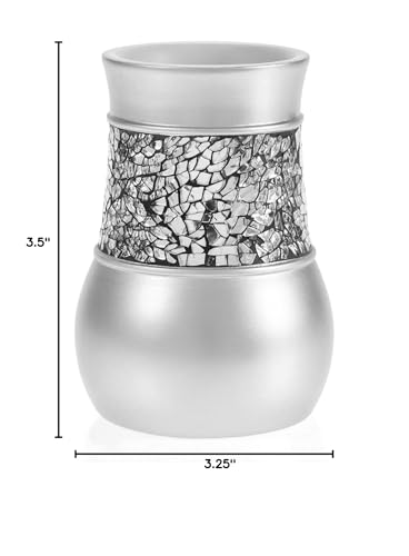Creative Scents Crackled Glass Bathroom Tumbler Cup - Decorative Silver Crackled Glass Rinse Mug for Water, Best Tumblers for Mouthwash/Rinsing - style: Toothbrush Cup