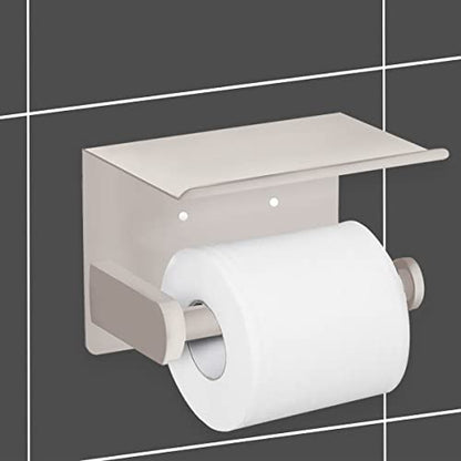 VAEHOLD Self Adhesive Toilet Paper Holder with Phone Shelf SUS 304 Stainless Steel Wall Mounted Toilet Paper Roll Holder - Rustproof and Bathroom Washroom Tissue Roll Holder with Shelf -Beige - color: Beige