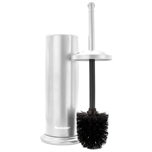 BROOKSTONE Toilet Brush and Holder Set for Bathroom with Splash Guard for Deep Cleaning, Compact and Space Saving Stylish Toilet Bowl Cleaners, Chrome - color: Chrome