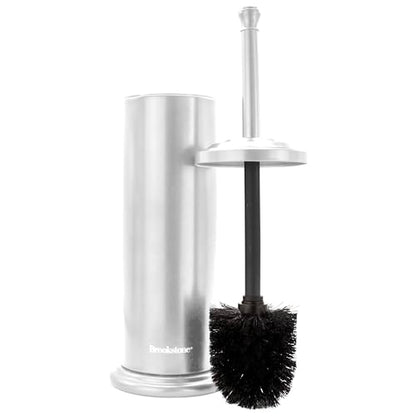 BROOKSTONE Toilet Brush and Holder Set for Bathroom with Splash Guard for Deep Cleaning, Compact and Space Saving Stylish Toilet Bowl Cleaners, Chrome - color: Chrome