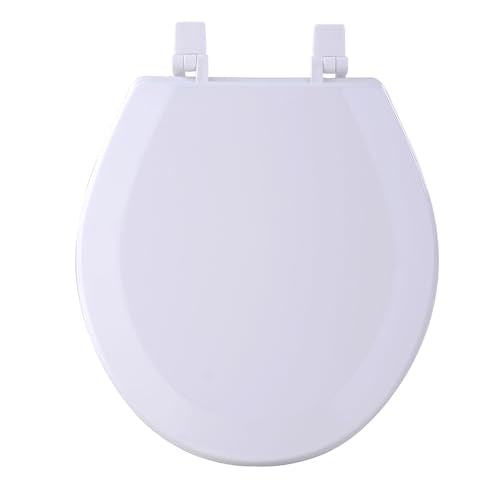 PowerSellerUSA Round Toilet Seat, Adjustable Hinges Wood Toilet Seats with Non Slip Grip Tight Bumpers, Standard Heavy Duty Wooden Bathroom Toilet Seat Close Lid Set, White - color: White - Wood, size: 17" Standard