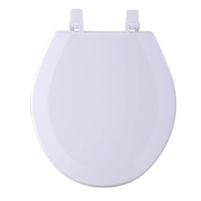 PowerSellerUSA Round Toilet Seat, Adjustable Hinges Wood Toilet Seats with Non Slip Grip Tight Bumpers, Standard Heavy Duty Wooden Bathroom Toilet Seat Close Lid Set, White - color: White - Wood, size: 17" Standard