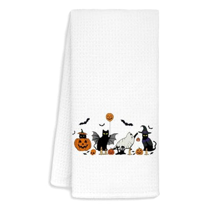 Jvpke Cat Pumpkin Kitchen Towels, Tea Towels and Hand Towels - Halloween Kitchen and Bathroom Decor, Cat Gifts 16x24 in - color: Halloween Cat