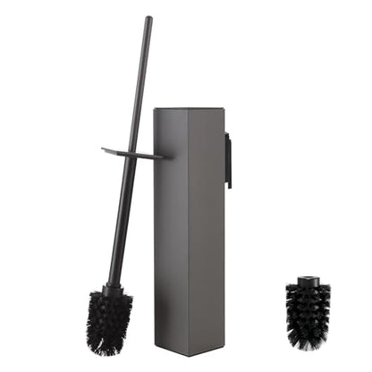 Toilet Brush and Holder Wall Mounted, Gun Gray Aluminum with 2 Replaceable Heads, Bathroom Toilet Brush, Drill or 3M Adhesive Mount, Removable Liner and Splash Guard, Modern Square Design - color: Gun Gray-wall Mounted