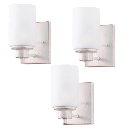 3 Pack Bath Vanity Light Fixture, Modern Indoor Wall Scone Lighting with Opal White Glass Shade, White Gold Wall Lamps - color: White Gold, size: 3 Pack