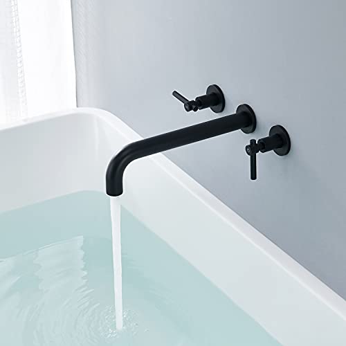 Wall Mount Tub Filler Black Tub Faucet Brass Bathroom Bathtub Faucets with 2 Handles - color: Black