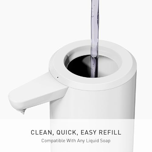 simplehuman Liquid Sensor Pump with Caddy, 9 oz Automatic Soap Dispenser for Kitchen and Bathroom, Touchless Motion Sensor, Variable Dispense, Rechargeable, High-Grade White Steel - color: White, style: 9 Oz. w/ Caddy
