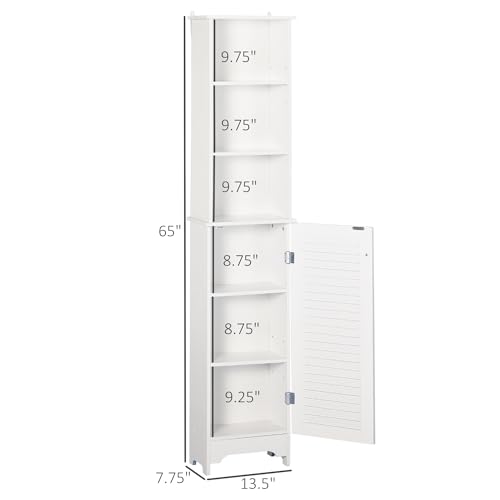 HOMCOM Tall Bathroom Storage Cabinet Freestanding with 3-Tier Shelf White | Linen Tower, Open Adjustable Shelf
