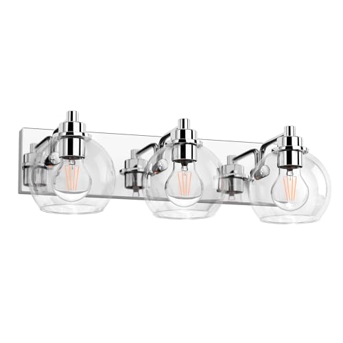 3 Light Bathroom Light Fixtures-Chrome Bathroom Vanity Lights, Modern Vanity Lights 3-Light Bathroom Lighting Fixtures Over Mirror with Clear Glass Globe Shade - color: Polished Chrome, size: 3-Light