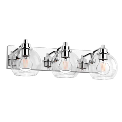 3 Light Bathroom Light Fixtures-Chrome Bathroom Vanity Lights, Modern Vanity Lights 3-Light Bathroom Lighting Fixtures Over Mirror with Clear Glass Globe Shade - color: Polished Chrome, size: 3-Light