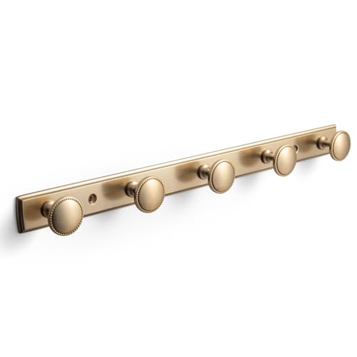 Goo-Ki Champagne Bronze Coat Rack Wall Mount with Escutcheon Backplate, Modern Heavy Duty Zinc Alloy Coat Hooks, Soft Gold Hat and Towel Hanger Rail for Entryway, Bathroom and Mudroom (5 Hooks) - color: Champagne Bronze