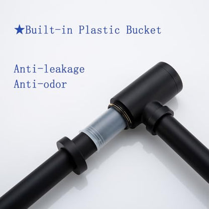 Contemporary Solid Brass Bottle P Trap Round 1 1/4 With 11.81 inch Slip Joint Extension Tube Basin Sink Waste Drain P Trap For Kit,Matte Black. - color: T03-Matte Black