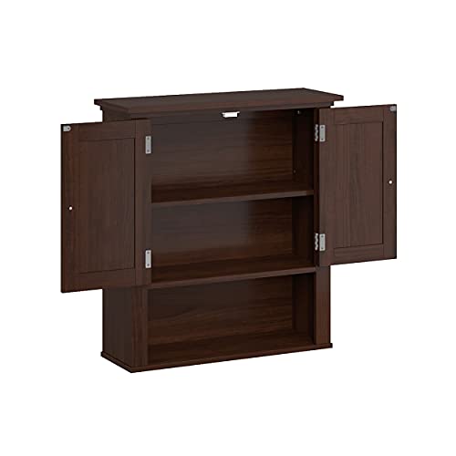 RiverRidge Hayward 2-Door Bathroom Wall Medicine Cabinet, Dark Woodgrain | Open Display Shelf, Adjustable Interior Shelf, Laundry Storage, Wall-Mounted Over the Toilet Space-Saving Cabinet - color: Dark Woodgrain