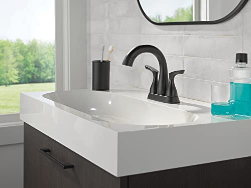 Delta Broadmoor Centerset Matte Black Bathroom Faucet with Sprayer, 4 Inch 3 Hole Bathroom Sink Faucet with Pull Out Sprayer, Push-Pop Drain, Matte Black 25765LF-BLPD - color: Matte Black