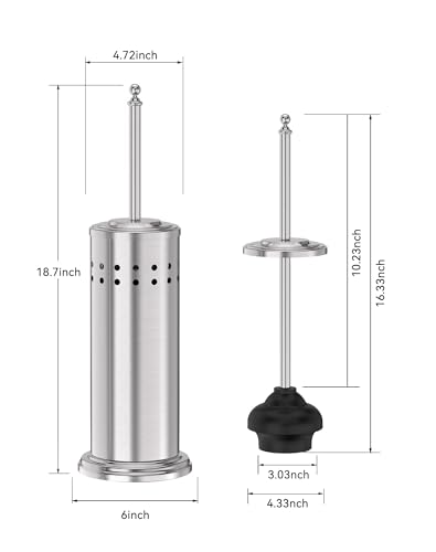 Dowry Toilet Plunger with Holder for Bathroom Silver | Hidden Toilet Bowl Cleaners Long Handle with Cover Powerful Force Suction Cup Heavy Duty Deep Cleaning - color: Silver
